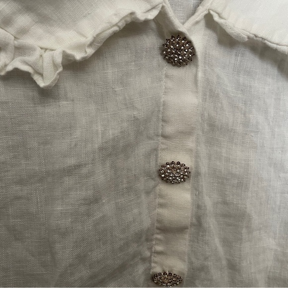 ZARA linen crop blouse w rhinestone buttons - Picture 3 of 6